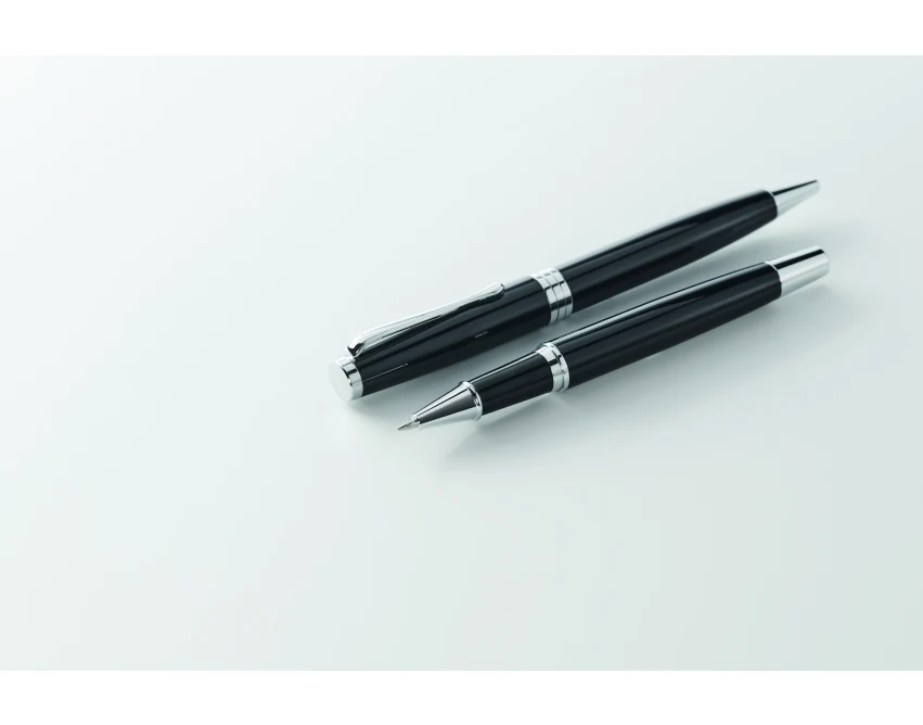 Czarny zestaw Lyon: pióro kulkowe i długopis z logo
