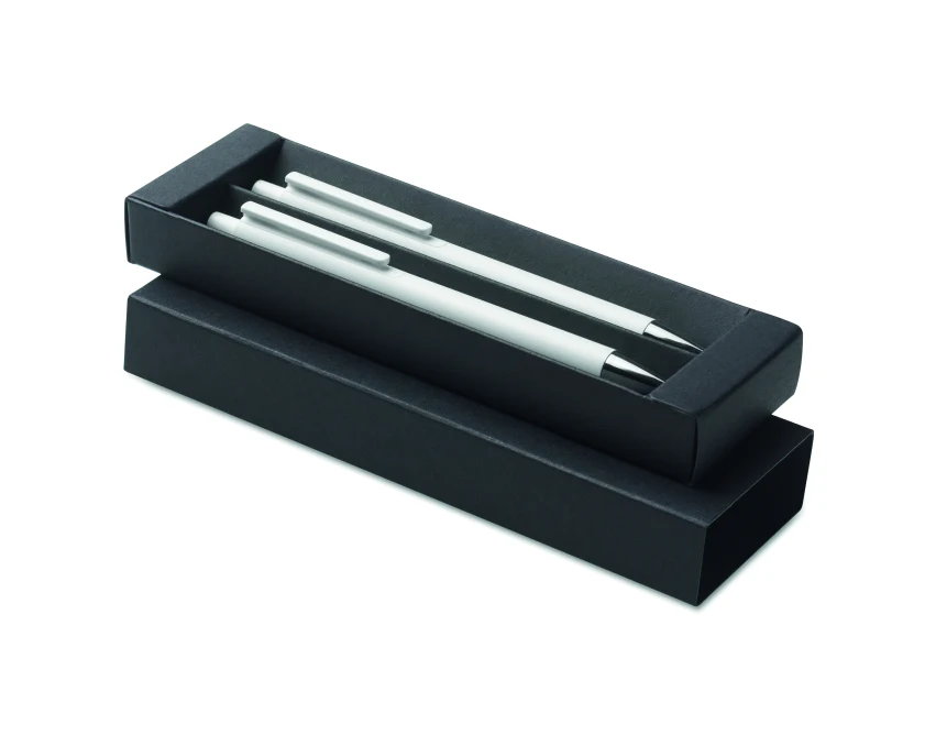 Biały zestaw piśmienniczy Orwell z grawerem, aluminium eco