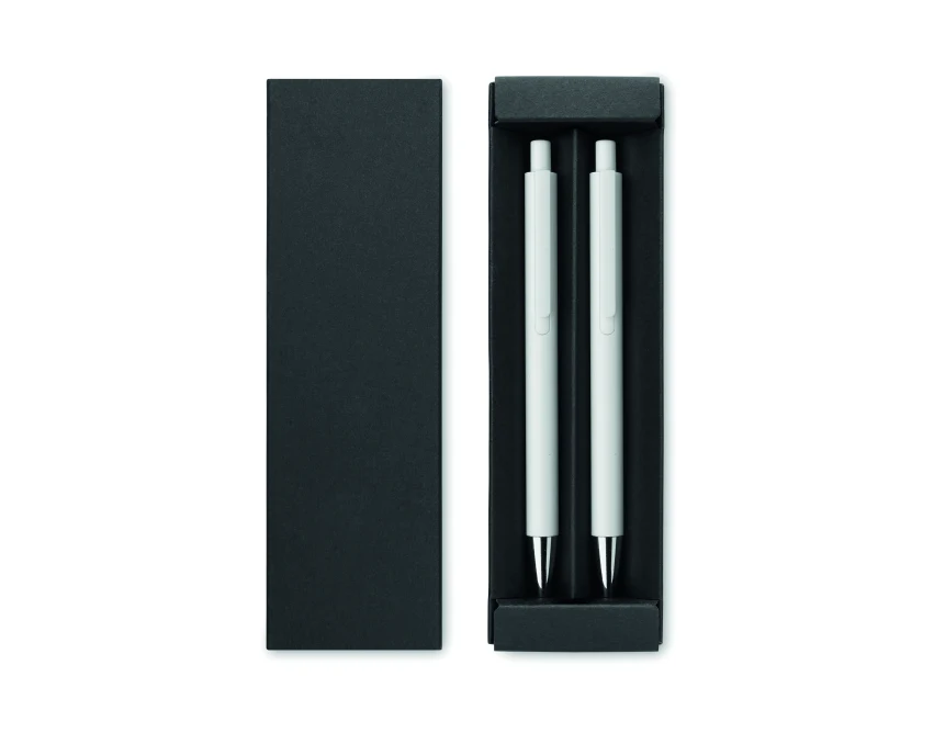 Biały zestaw piśmienniczy Orwell z grawerem, aluminium eco