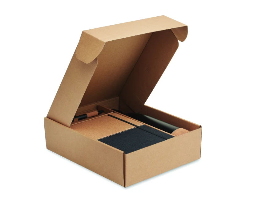 Czarny eco zestaw: stalowa butelka, notatnik RPET, długopis