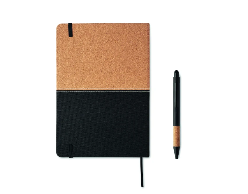 Czarny eco zestaw: stalowa butelka, notatnik RPET, długopis