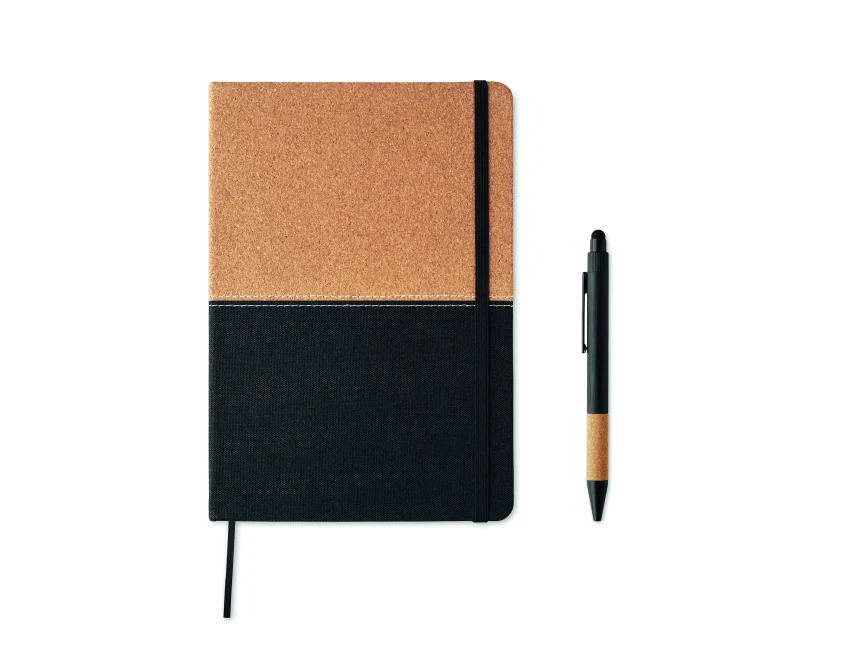 Czarny eco zestaw: stalowa butelka, notatnik RPET, długopis