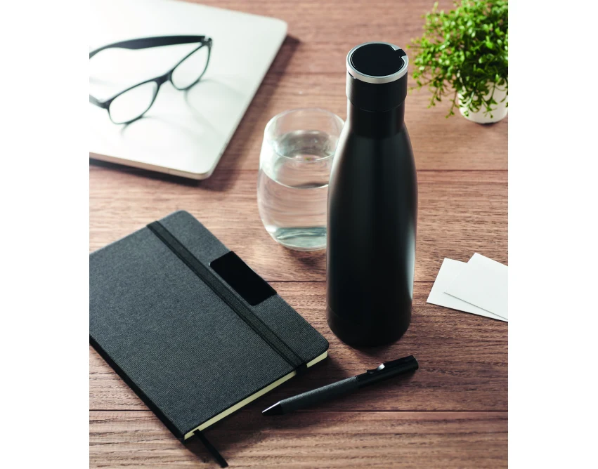 Luksusowy czarny zestaw prezentowy: notes, długopis, butelka