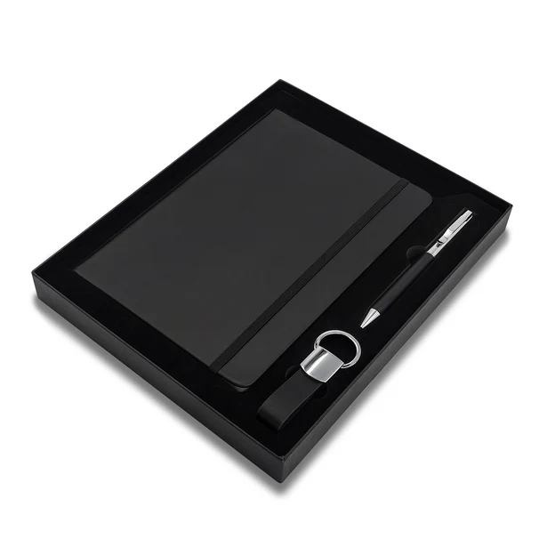 Czarny zestaw Nebraska: notes A5, długopis i brelok z logo