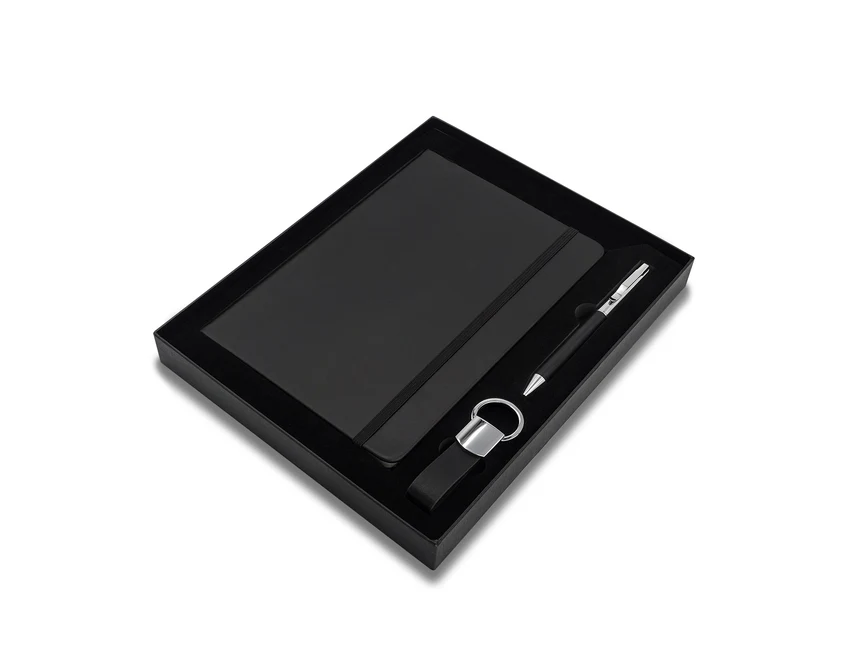 Czarny zestaw Nebraska: notes A5, długopis i brelok z logo