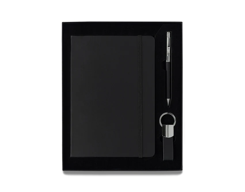 Czarny zestaw Nebraska: notes A5, długopis i brelok z logo