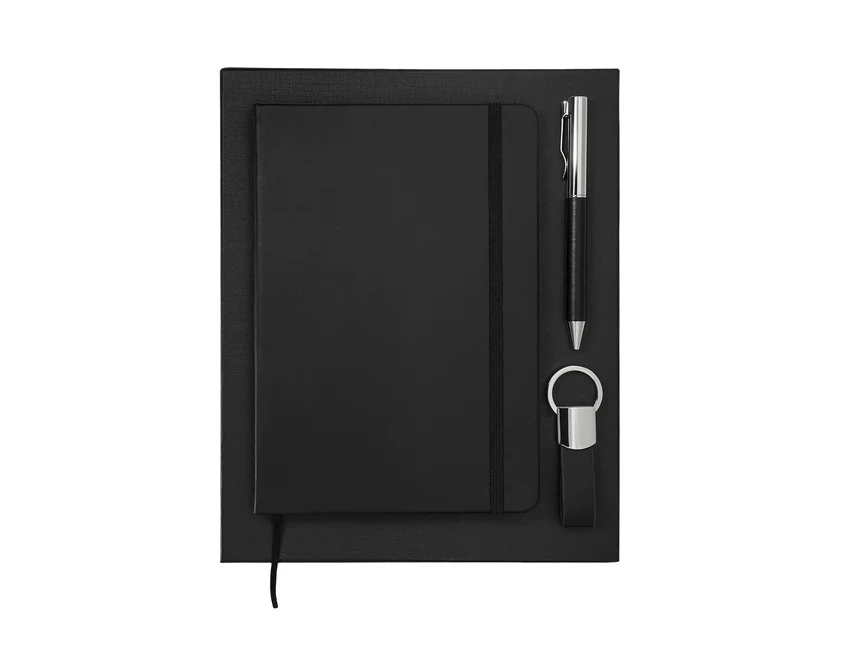 Czarny zestaw Nebraska: notes A5, długopis i brelok z logo