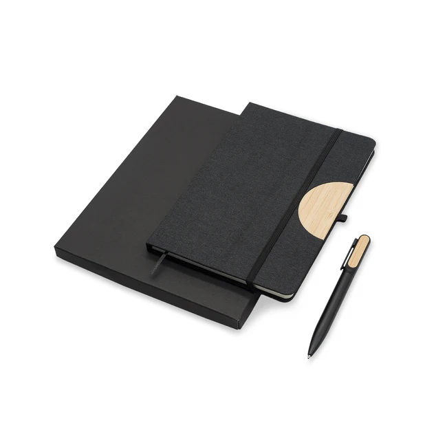 Czarny zestaw notes z długopisem Fold i bambusem