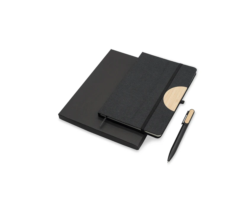 Czarny zestaw notes z długopisem Fold i bambusem