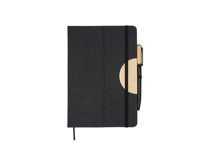 Czarny zestaw notes z długopisem Fold i bambusem