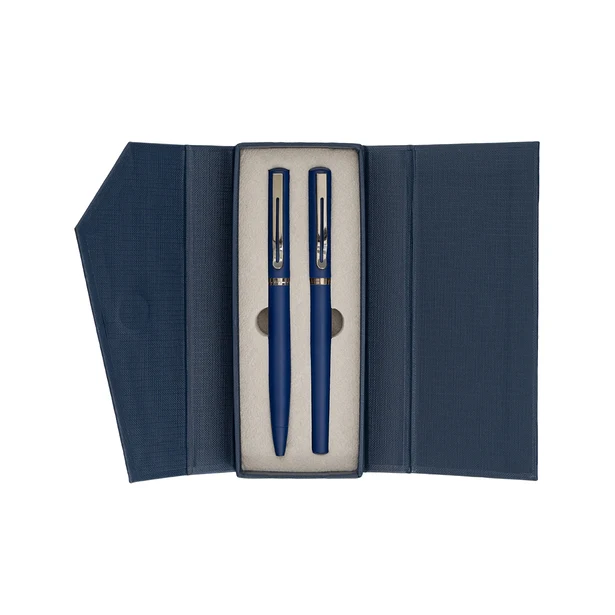 Majestic granatowy zestaw: pióro i długopis z logo firmy