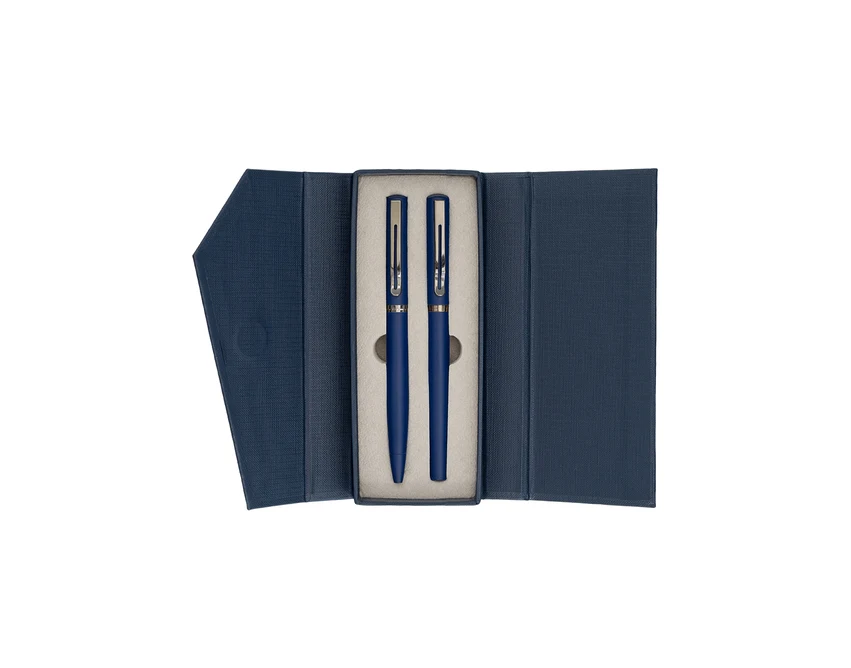 Majestic granatowy zestaw: pióro i długopis z logo firmy