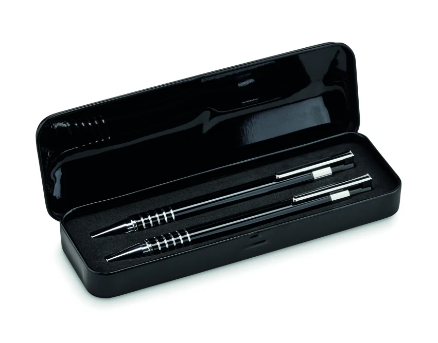 Czarny zestaw piśmienniczy Alucolor z grawerem w etui