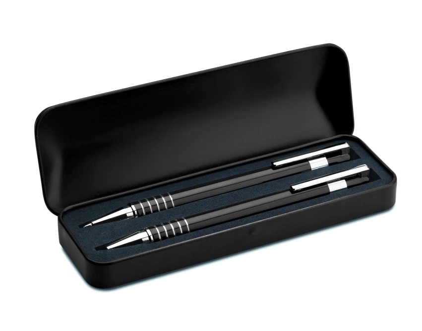 Czarny zestaw piśmienniczy Alucolor z grawerem w etui