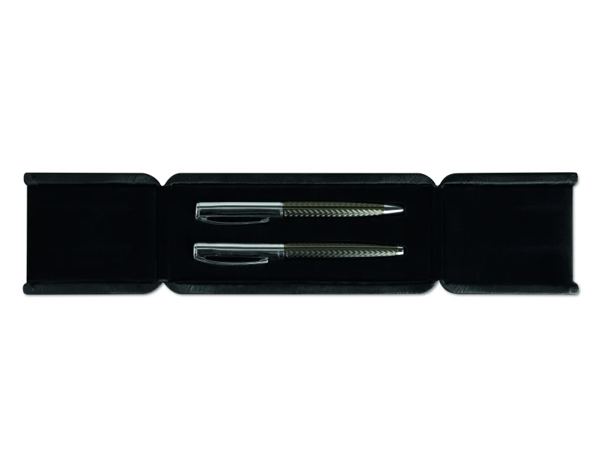 Tytanowy zestaw Derrick: pióro kulkowe i długopis z logo