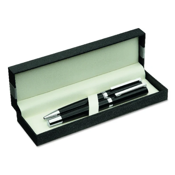 Czarny zestaw Cecil: pióro kulkowe i długopis z logo