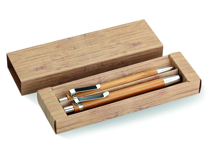 Bambusowy zestaw piśmienniczy FSC z logo w kartoniku