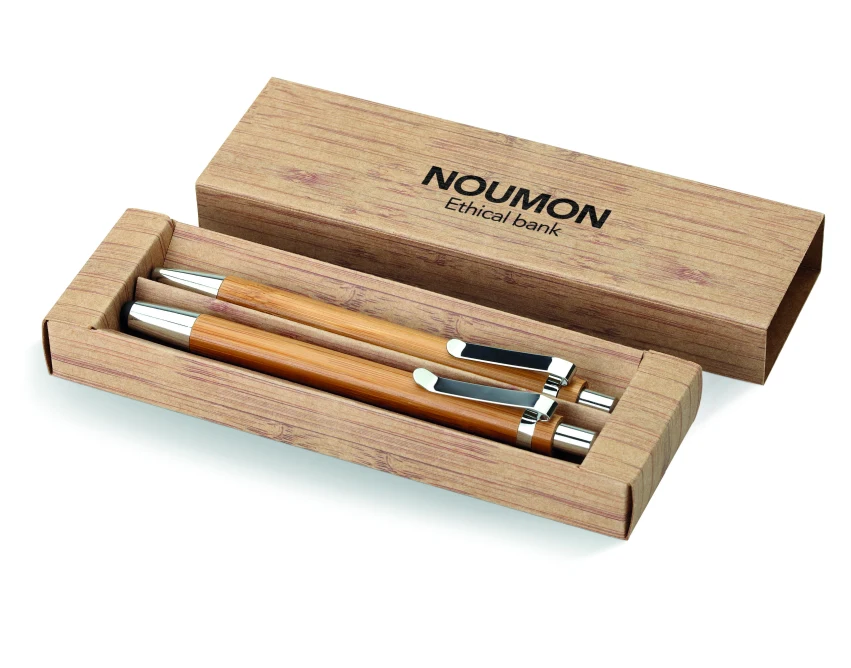 Bambusowy zestaw piśmienniczy FSC z logo w kartoniku