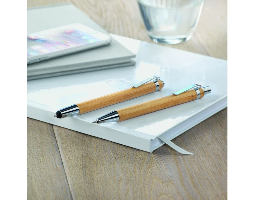 Bambusowy zestaw piśmienniczy FSC z logo w kartoniku