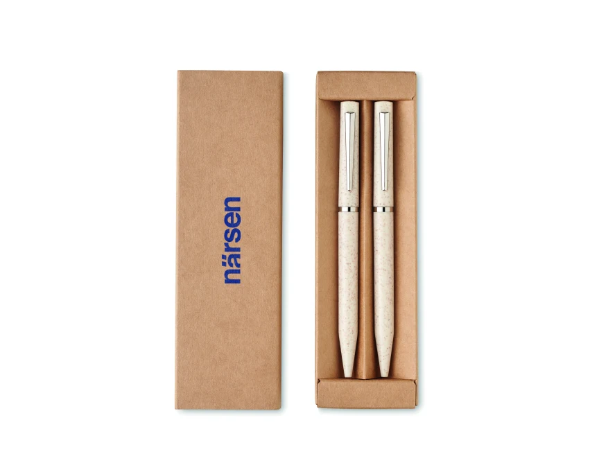 Beżowy zestaw piśmienniczy eco z logo FSC – długopis i ołówek