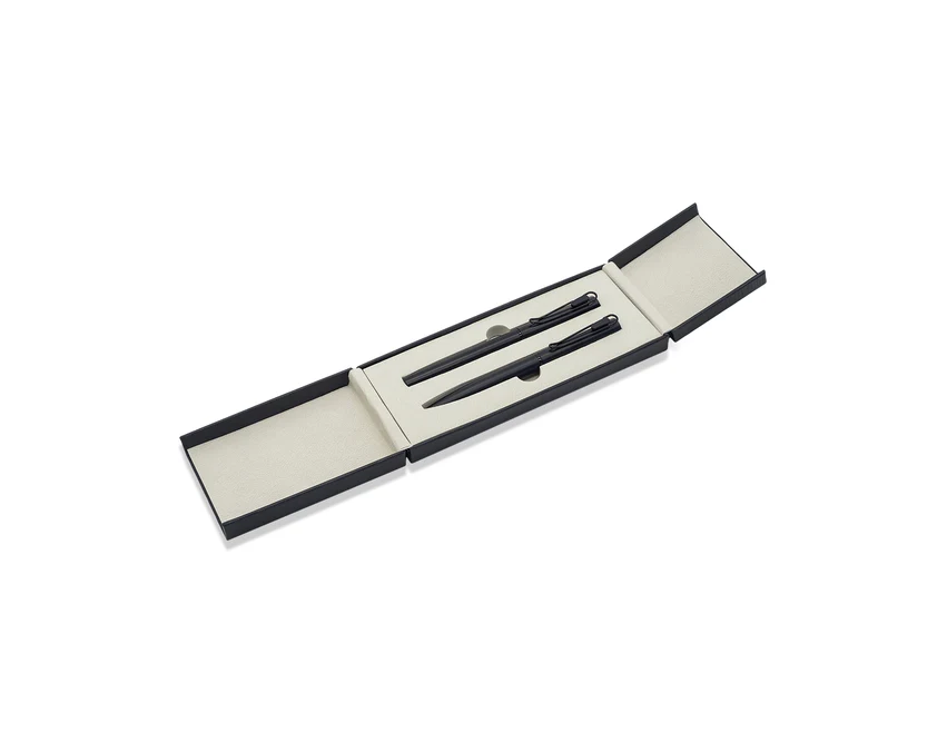 Pedri czarny zestaw piśmienniczy metalowy z grawerem logo