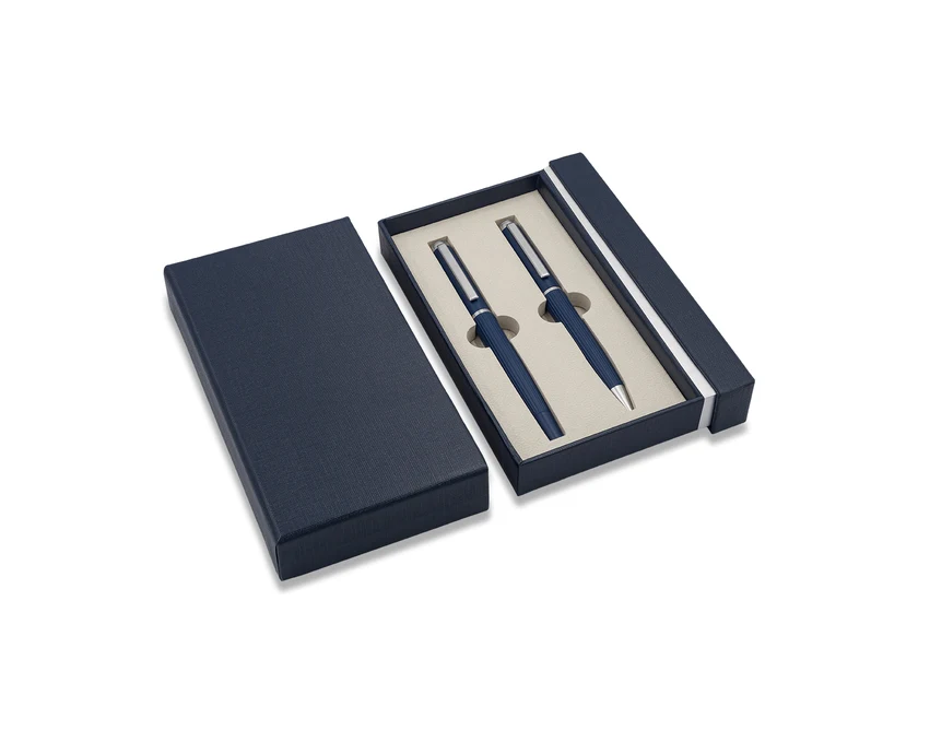 Felicite granatowy zestaw: pióro kulkowe i długopis z logo