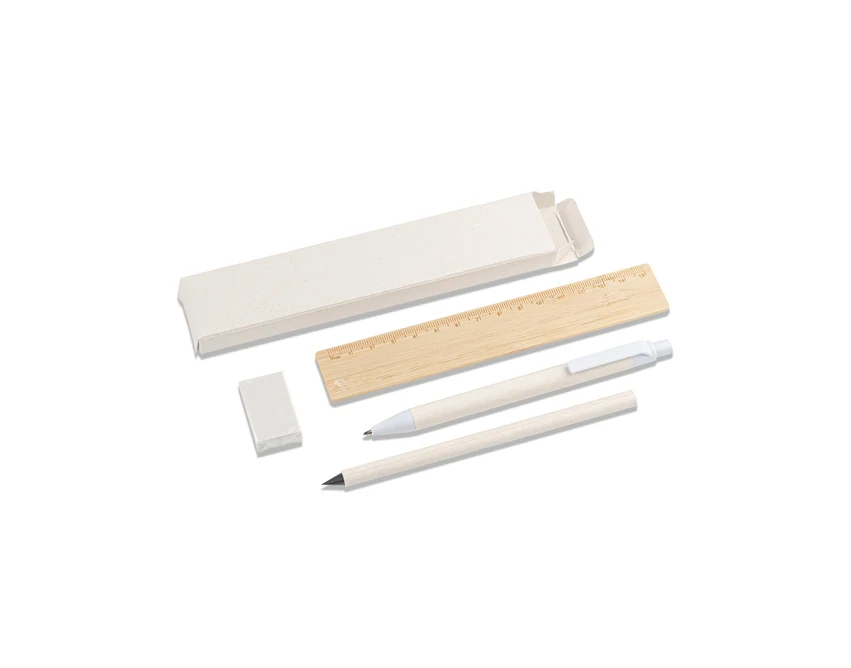 Zestaw Latte: biały, eco z wiecznym ołówkiem i linijką