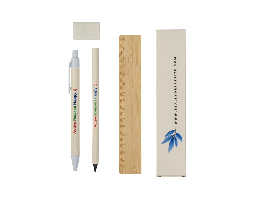 Zestaw Latte: biały, eco z wiecznym ołówkiem i linijką