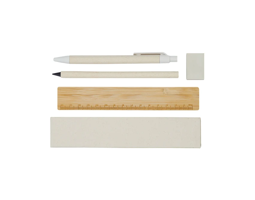 Zestaw Latte: biały, eco z wiecznym ołówkiem i linijką