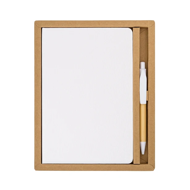 Biały notes A5 z bambusowym długopisem Forest z logo