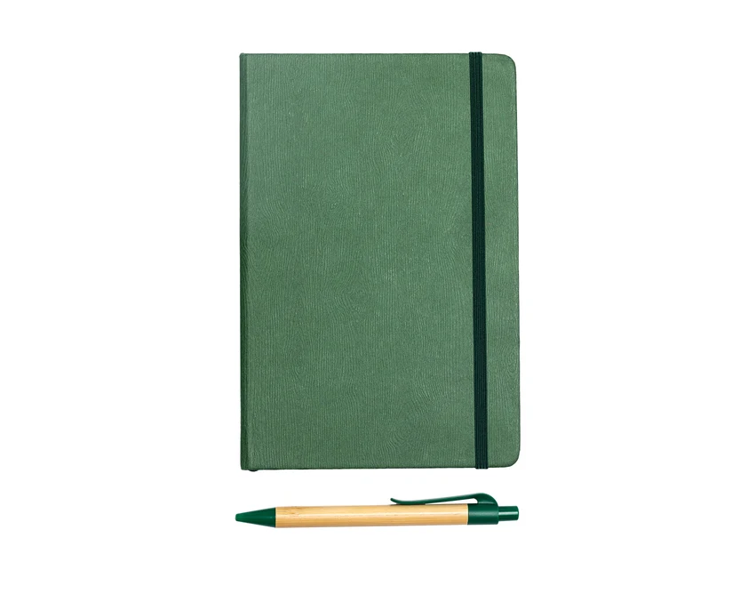 Zielony zestaw Forest: notes A5 i bambusowy długopis z logo