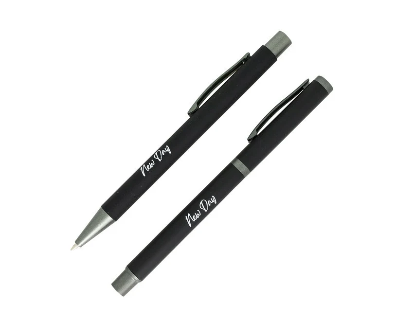 Jetmoreno czarny zestaw: pióro kulkowe i długopis z grawerem