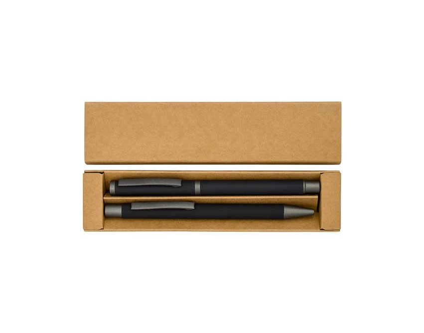Jetmoreno czarny zestaw: pióro kulkowe i długopis z grawerem