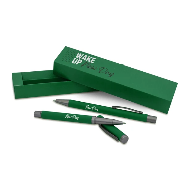 Jetmore zielony zestaw: długopis i pióro kulkowe z logo