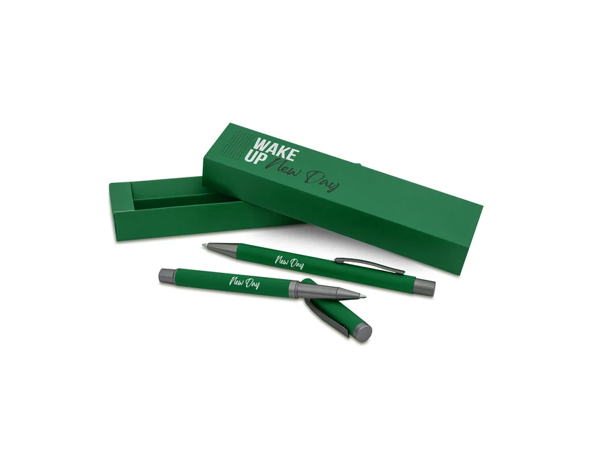 Jetmore zielony zestaw: długopis i pióro kulkowe z logo