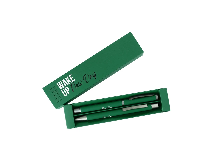 Jetmore zielony zestaw: długopis i pióro kulkowe z logo