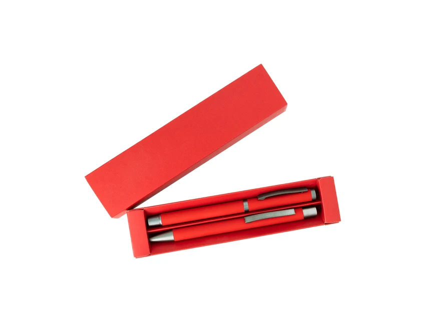 Jetmore czerwony zestaw: długopis i pióro z logo + etui