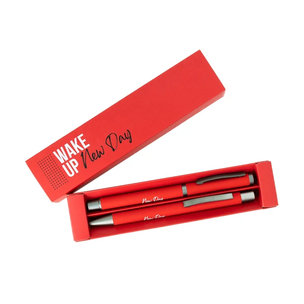 Jetmore czerwony zestaw: długopis i pióro z logo + etui
