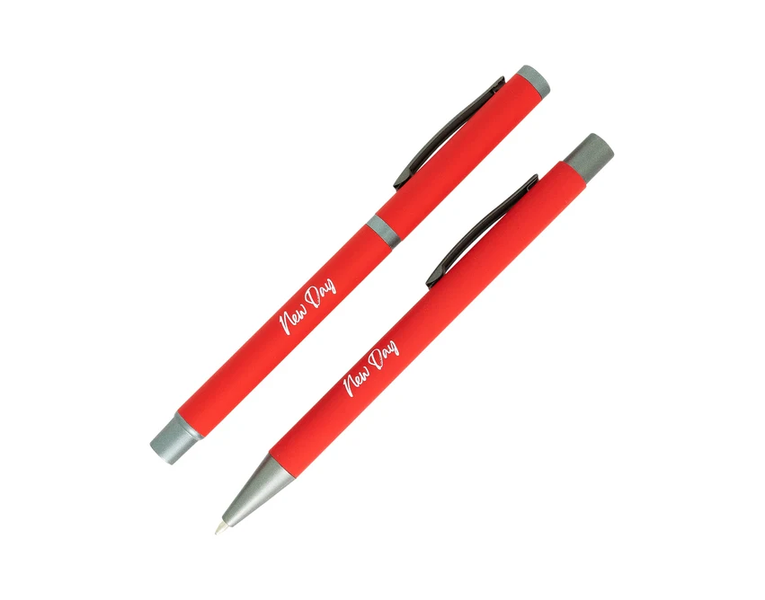 Jetmore czerwony zestaw: długopis i pióro z logo + etui