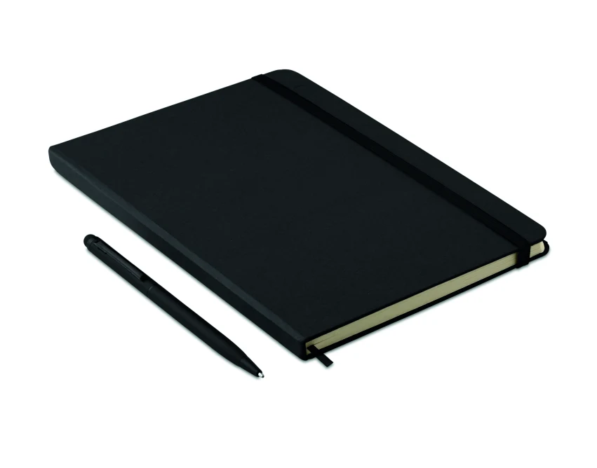 Czarny notes A5 z długopisem stylus i miejscem na logo