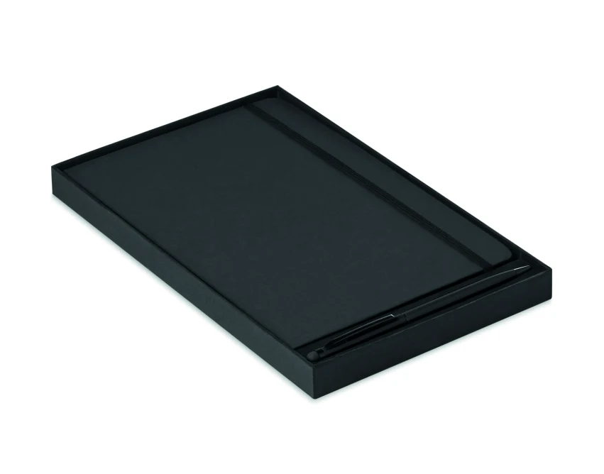 Czarny notes A5 z długopisem stylus i miejscem na logo