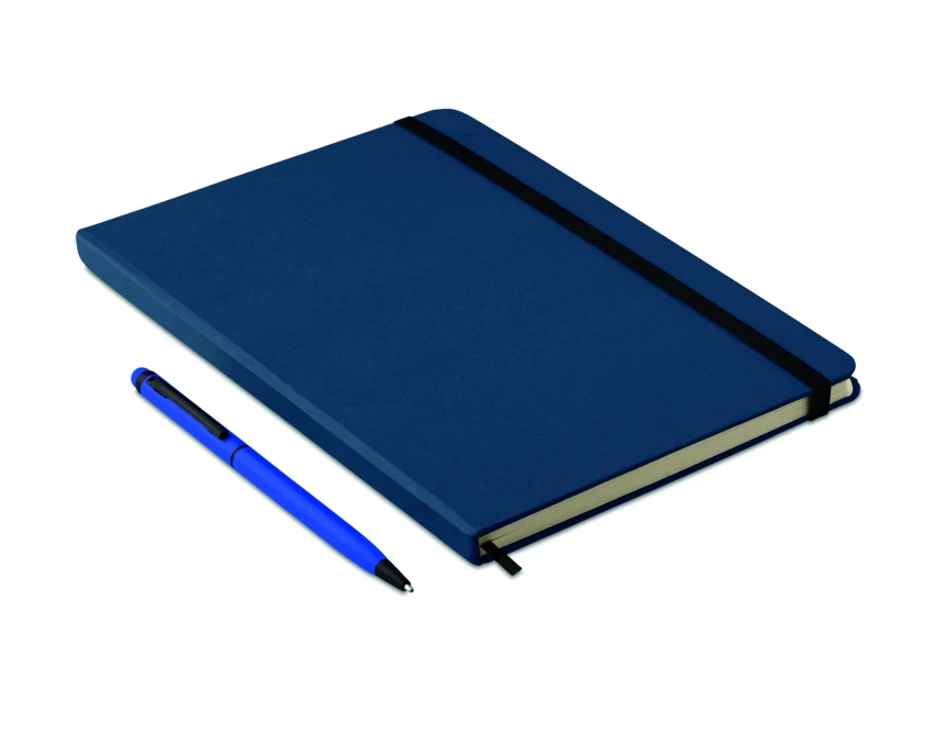 Granatowy notes A5 z długopisem i rysikiem, nadruk logo