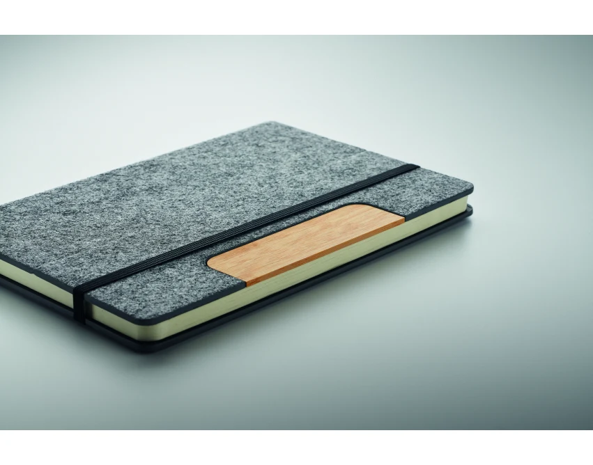 Notes A5 RPET z bambusowym długopisem kamiennoszary