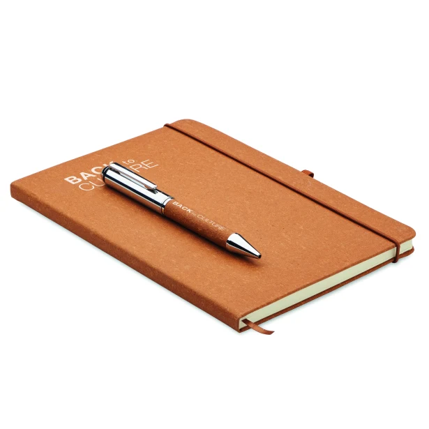 Brązowy notatnik A5 ze skóry z recyklingu i długopis logo