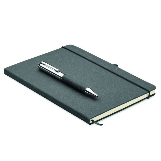 Czarny zestaw notes A5 z recyklingu i metalowym długopisem