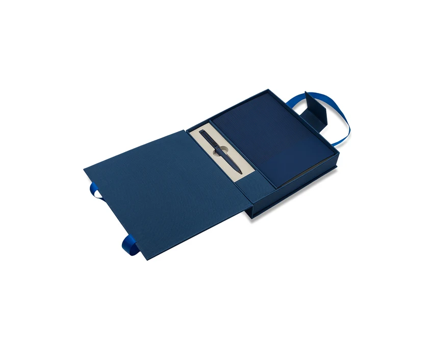 Lovina: granatowy zestaw notes A5 i długopis z logo