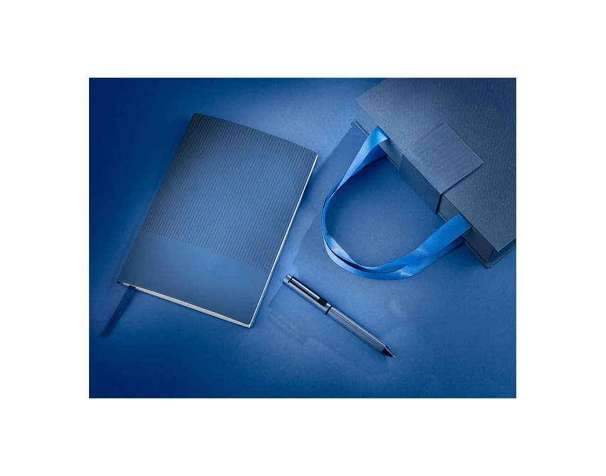 Lovina: granatowy zestaw notes A5 i długopis z logo