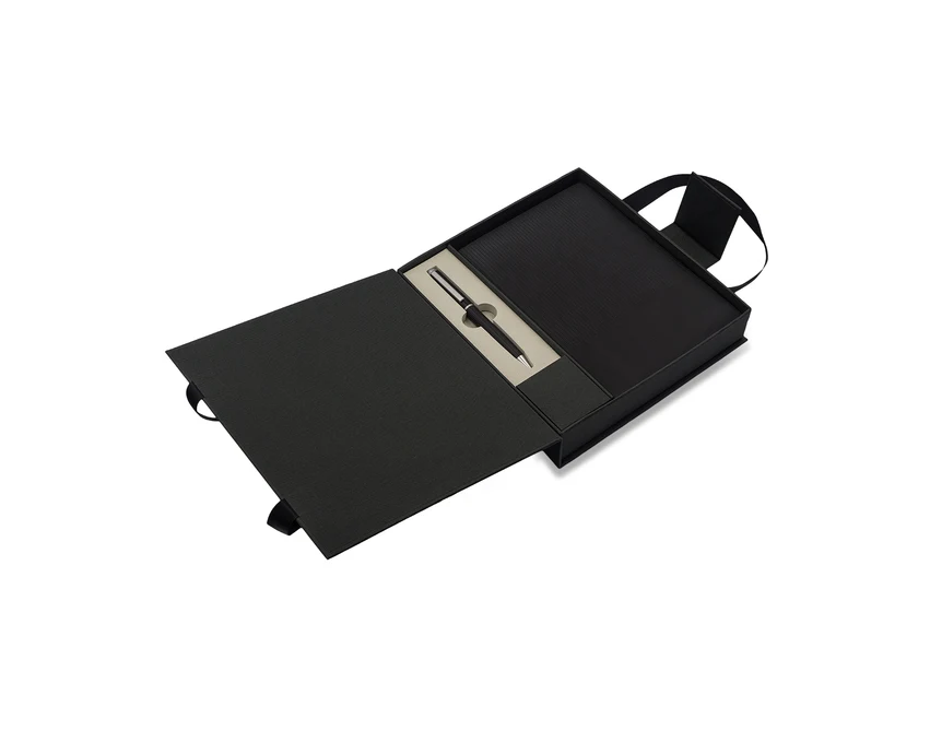 Czarny zestaw Lovini: notes A5 PU + długopis z logo