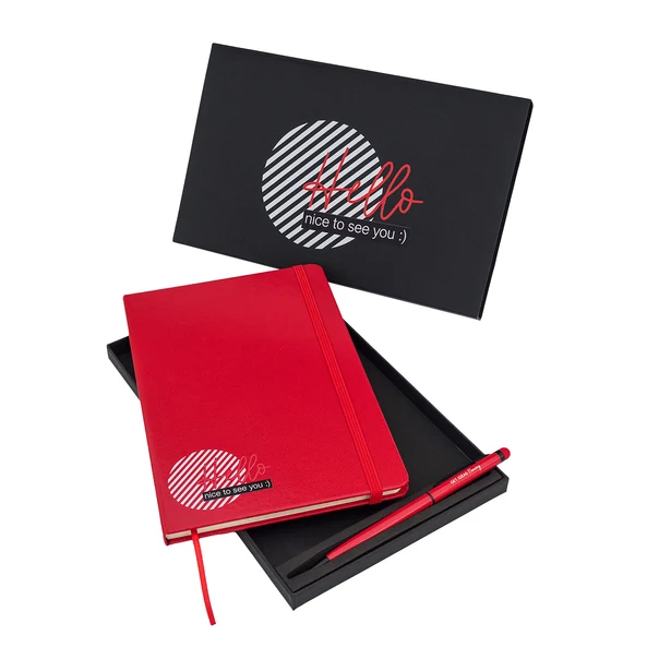 Czerwony notes A5 z długopisem i rysikiem Abrantes w pudełku