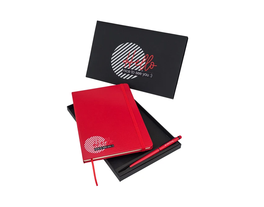 Czerwony notes A5 z długopisem i rysikiem Abrantes w pudełku